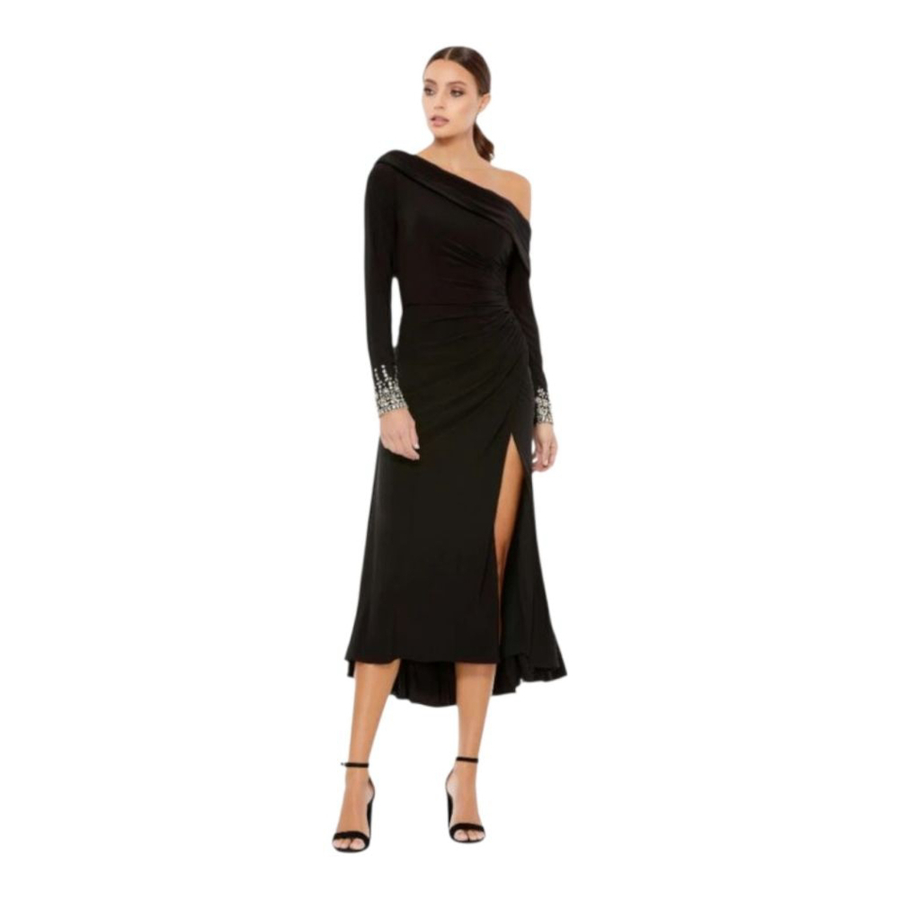 Mac Duggal Black One-Shoulder Midi Dress
